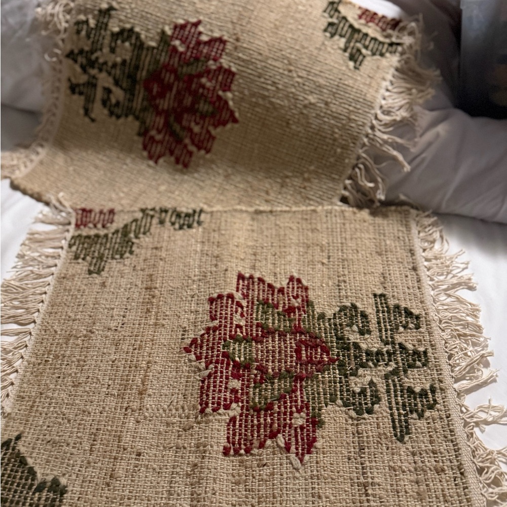 Two New Pottery Barn Retired Floral Kilim Mat with Fringe, 18 X 22”